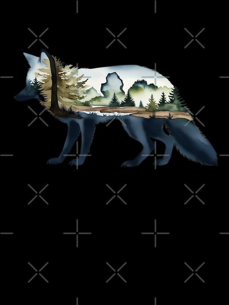 Fox Silhouette with inlay watercolor nature scene of a National Park, Forest, Trees Save Wilderness for Wildlife Hiking Camping Classic T-Shirt sticker by Mama.Does.Designs