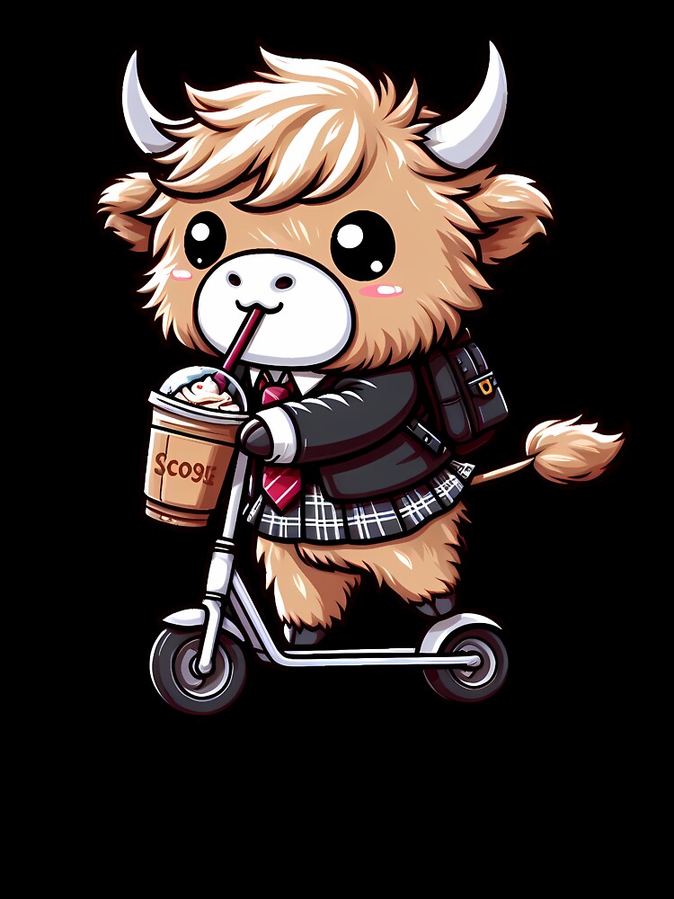 Fluffy Baby Highland Cow Ride Electric Scooter by Funny Vintage Stickers And T-Shirts