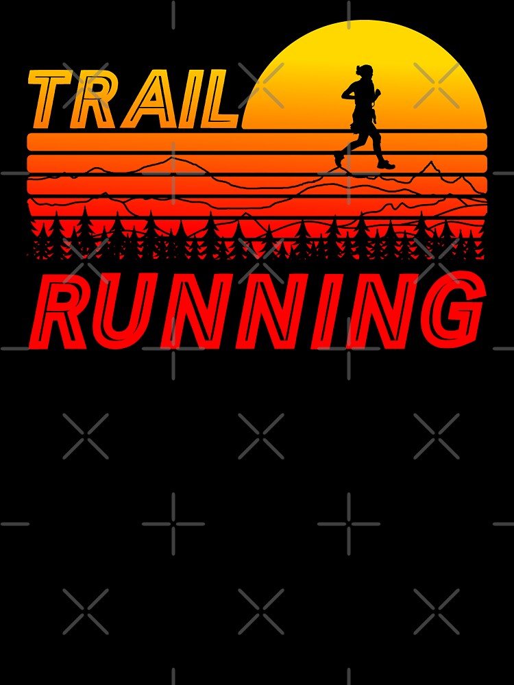 Trail running in orange sunset with mountains and forest by wejollydigitals