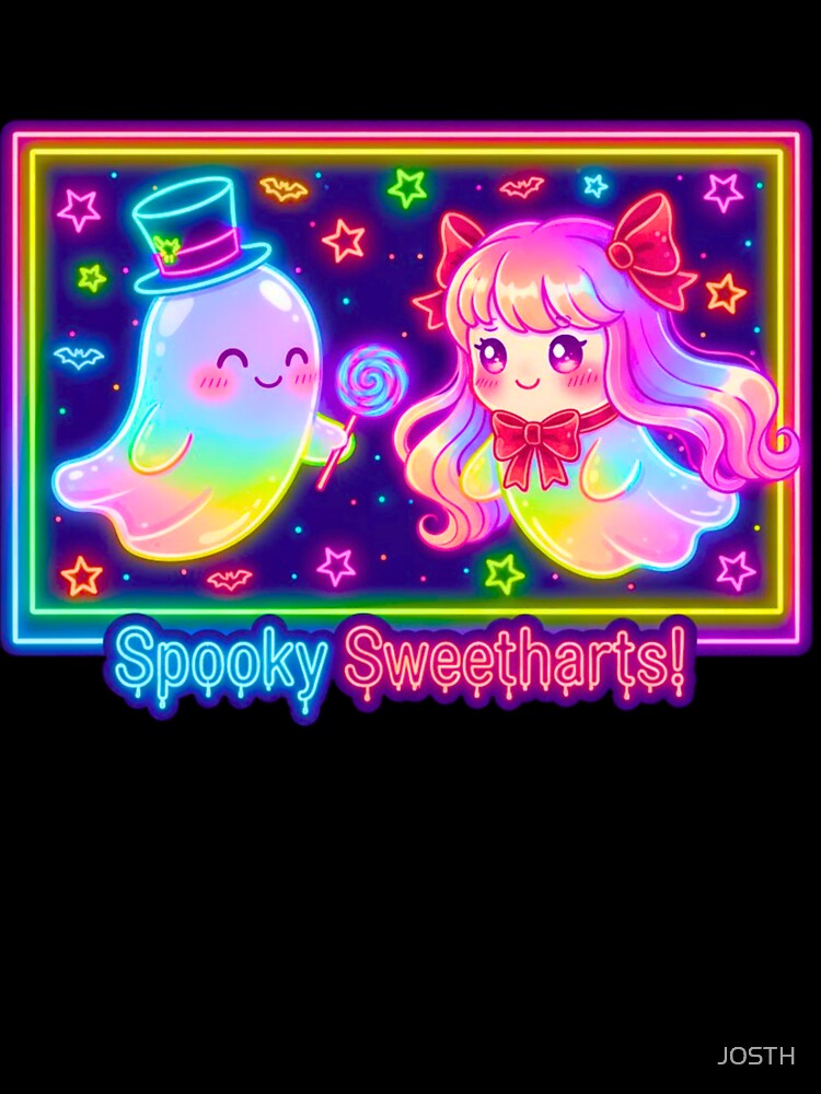 Happy Halloween Couple Ghosts Neon Retro Spooky Glowing Typography by JOSTH