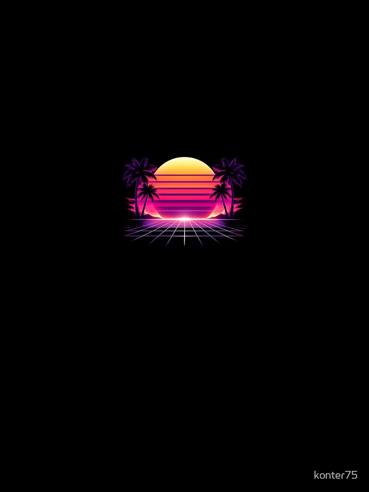 Retro Synthwave Sunrise – 80s neon palm tree design by konter75