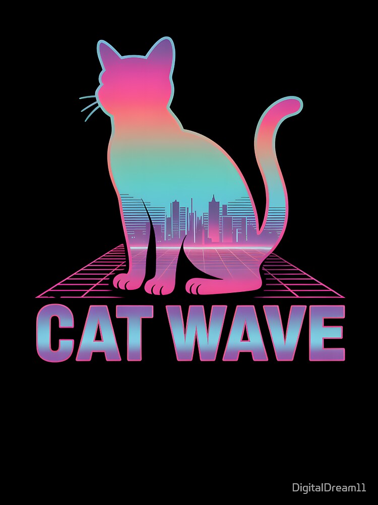 Cat Wave – Holographic Vaporwave Cat by DigitalDream11