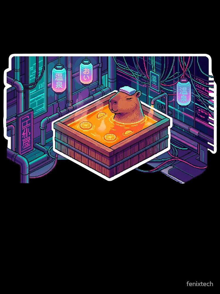 Capivara Neon Zen Pixel Art by fenixtech