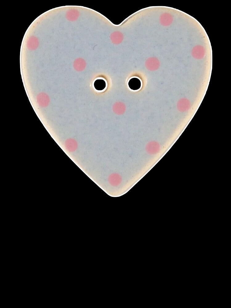blue pink polka dot heart button by teethfairy