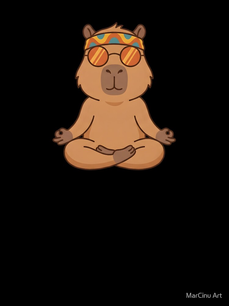 Zen Hippie Capybara Meditating Retro Style by MarCinu Art