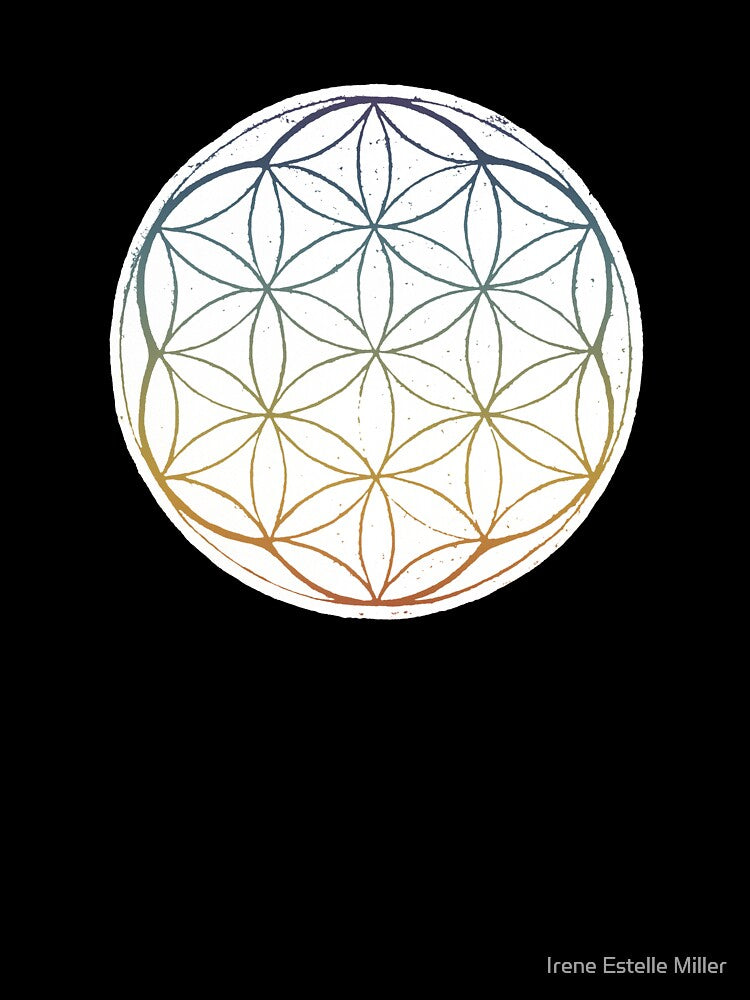 Flower of Life Linocut - Snow + Rainbow Sunset by Irene Estelle