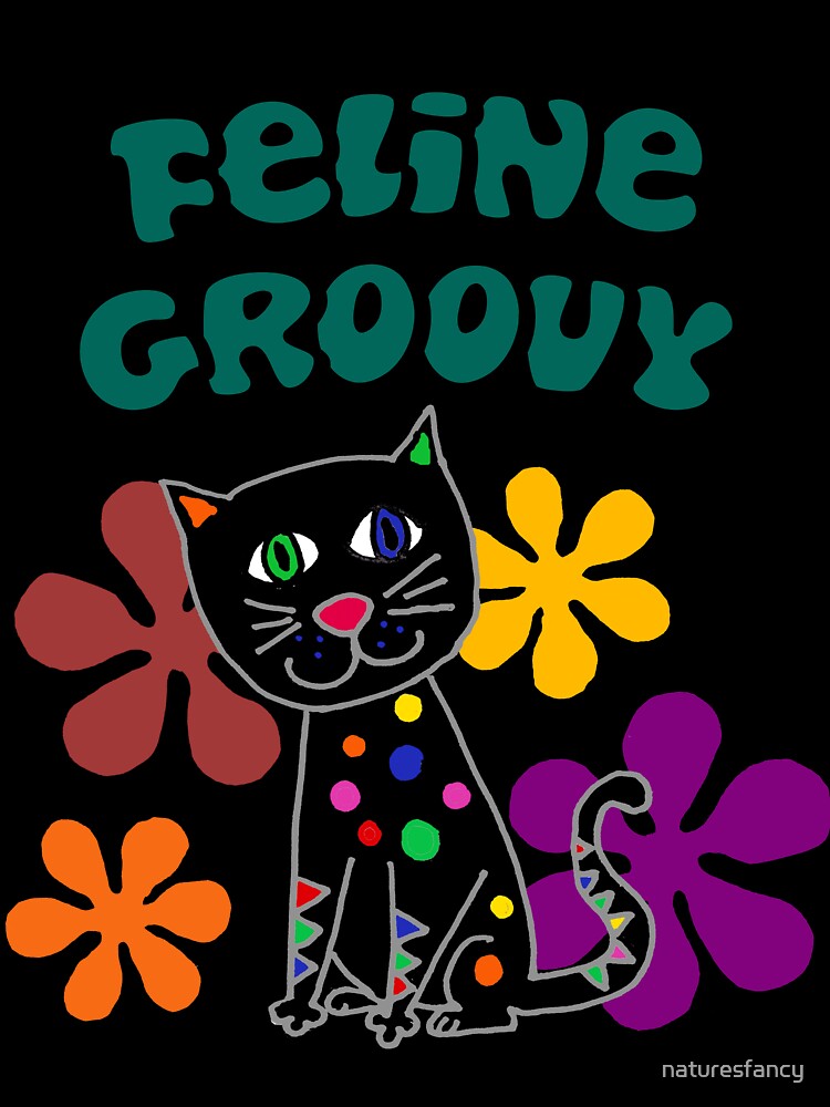 Funny Feline Groovy Black Cat Retro Cartoon by Nature's Fancy