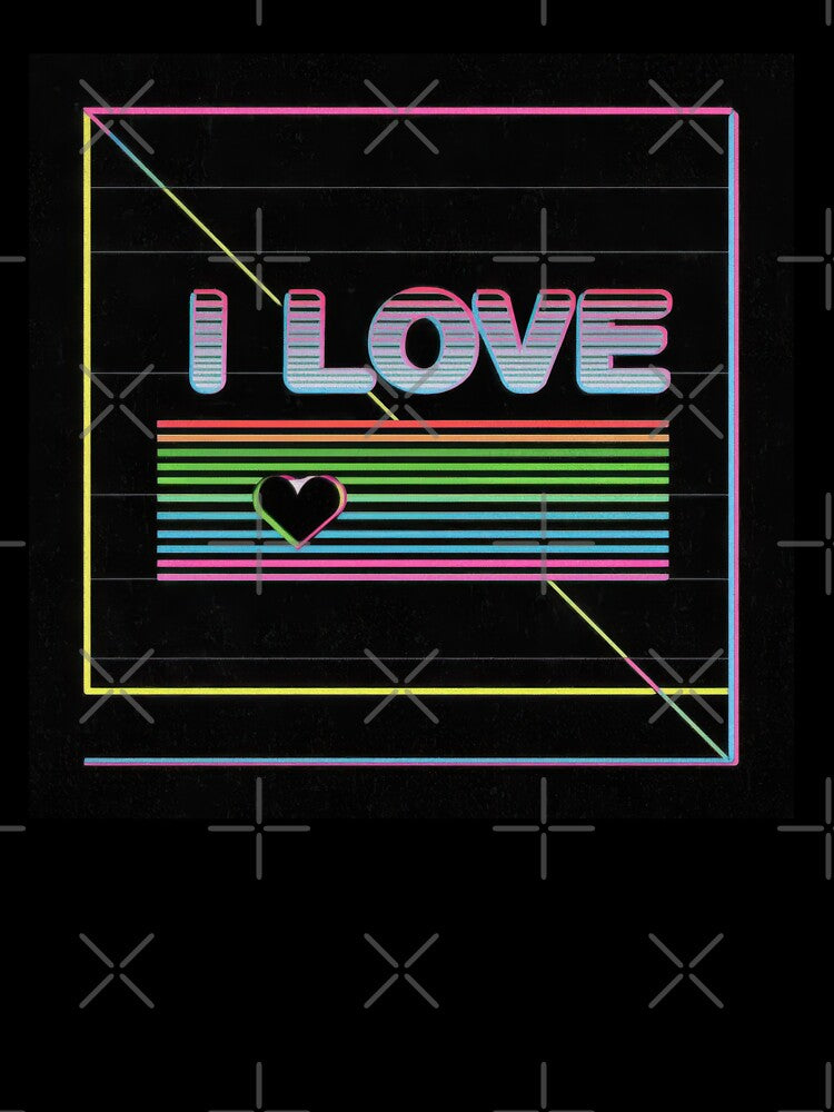 Retro Neon I LOVE Text with Heart and Colorful Lines by CreativeLarysa