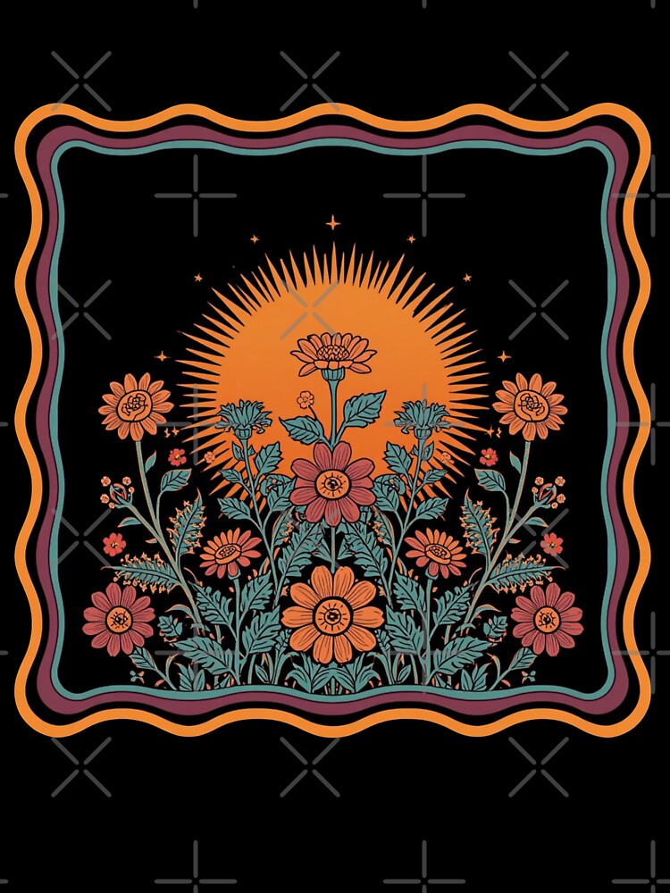 Retro Psychedelic Wildflowers with Radiant Sun by carthagia