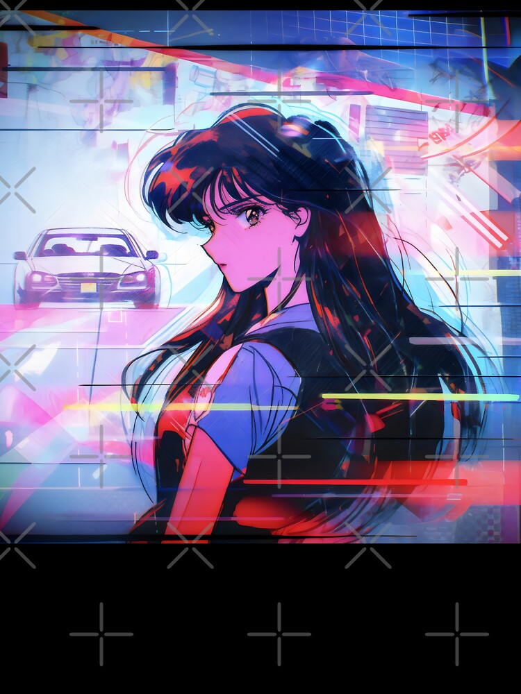 80s Anime Retro Girl Car Japanese Aesthetic Long Hair Girl by glasseskyodai