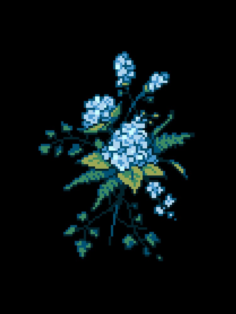 Pixel Floral - Arrangement in Blue (dark) by theCatghost