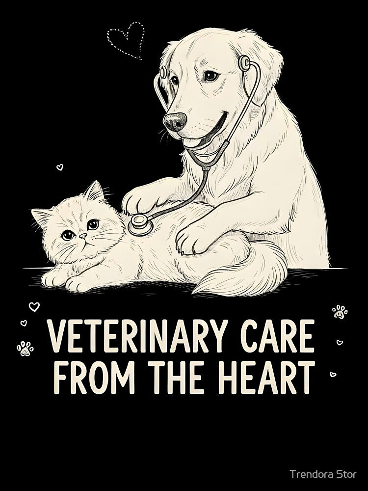 Veterinary Care From The Heart - Golden Retriever and Cat Art by Trendora Stor