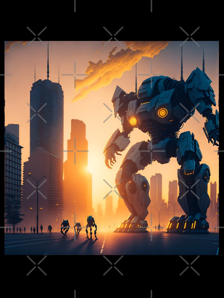 Robot in modern city at sunset by Kazujoshi-Art