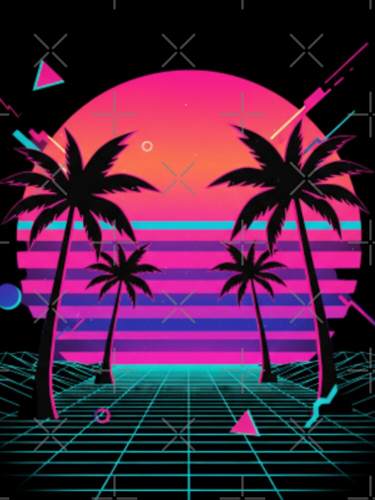 80s Vaporwave Sunset - Palm Trees Retrowave Grid by Kainotomia