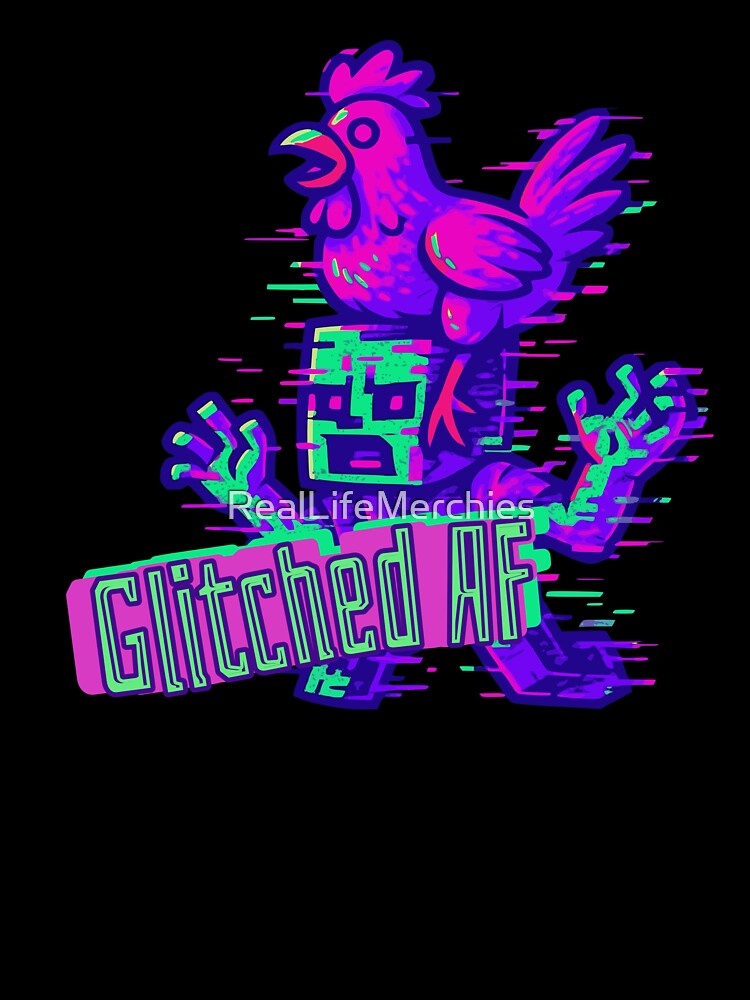 Chicken Jockey Glitched AF – Funny Pixel Gamer Glitchcore Shirt by RealLifeMerchies