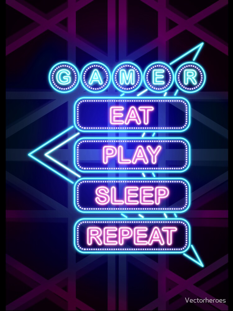 Gamer Activities Neon Art Typography by Vectorheroes