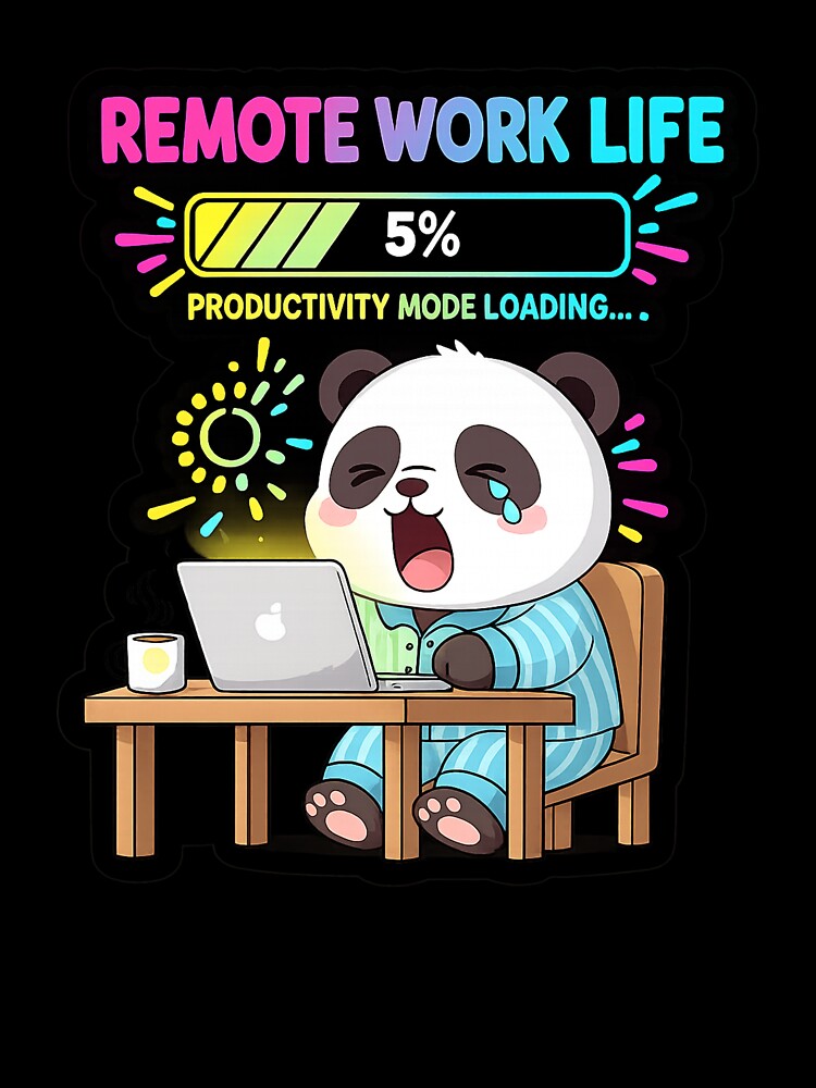 Funny Remote Work Panda – Productivity Mode Loading 5% Sticker | Cute Work From Home Humor Design by snaperos