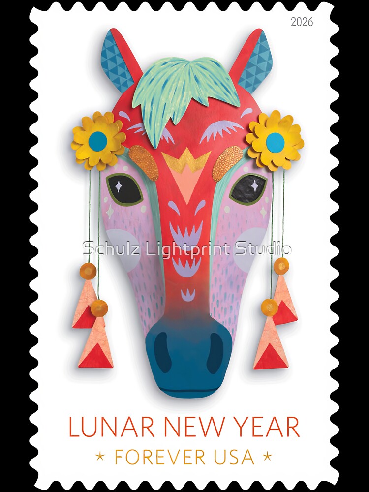 USA postage stamp 2026 Lunar New Year: Year of the Horse Forever stamp. by Schulz Lightprint Studio