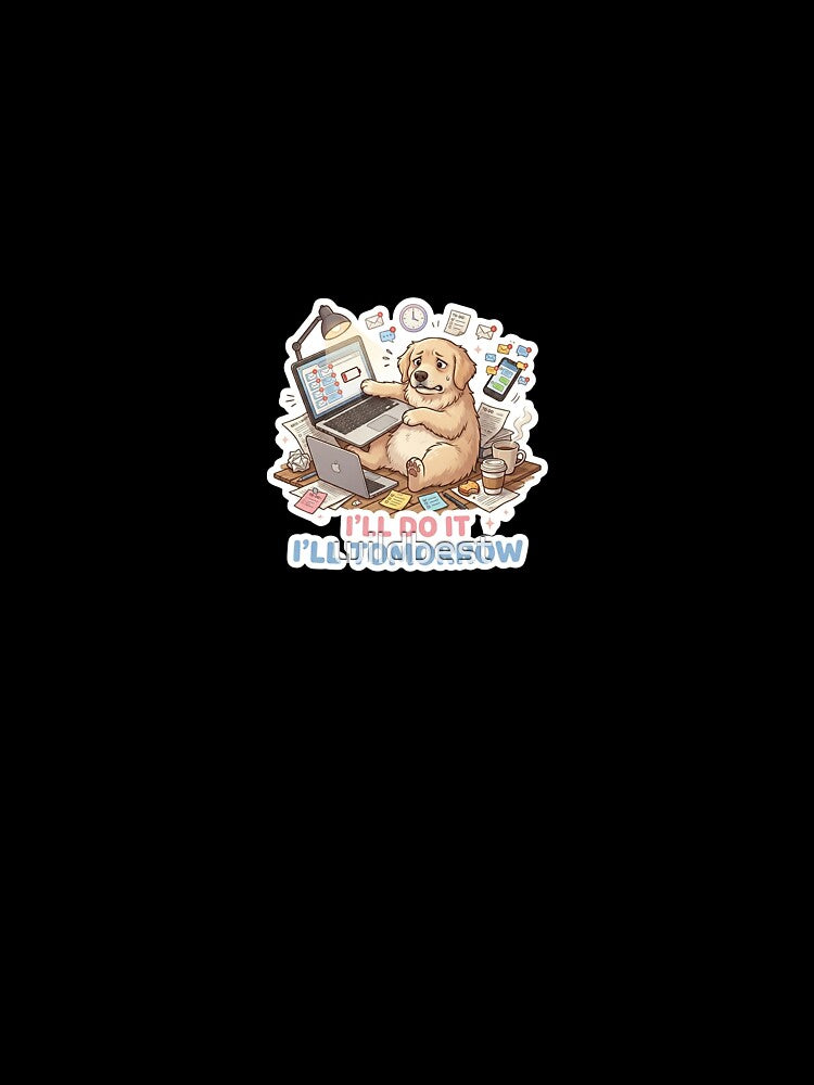 TITLE: Overworked Freelance Dog at Night – Stressful Deadline Office Sticker by wildbest
