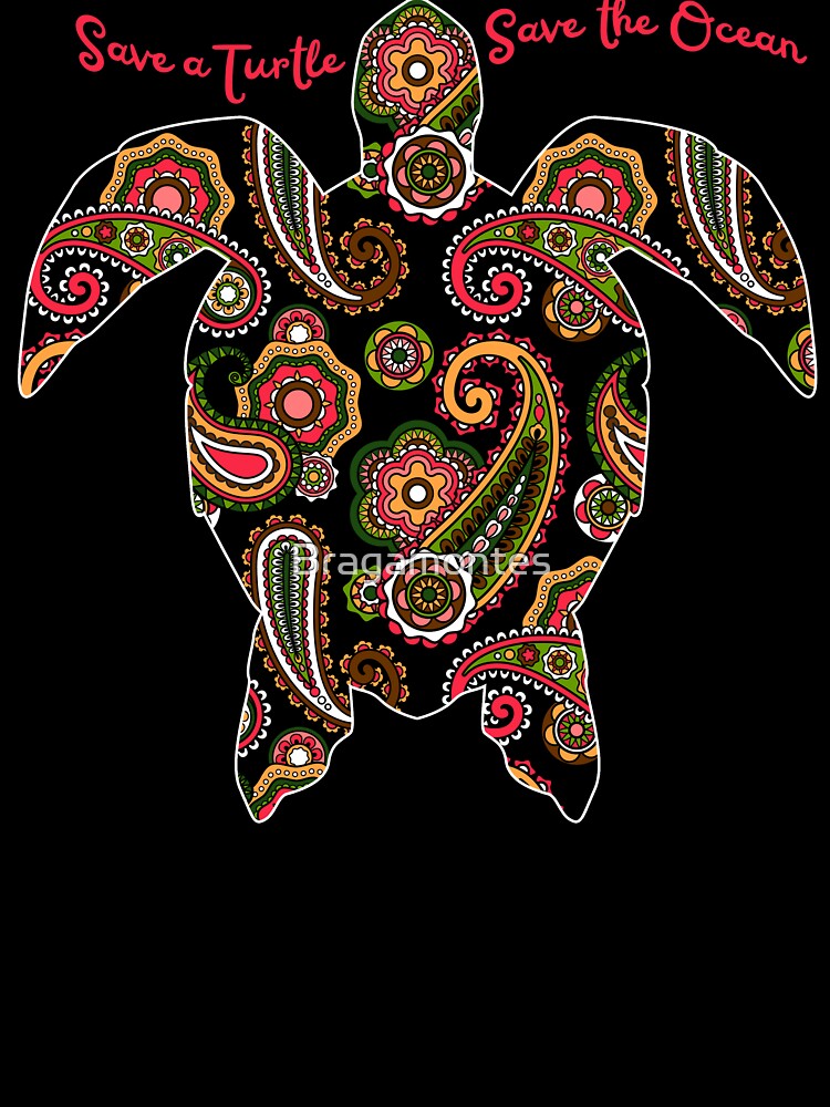 Save a Turtle Save the Ocean Marine Life Sea Animals Conservation Awareness Summer Paisley Pattern by Bragamontes