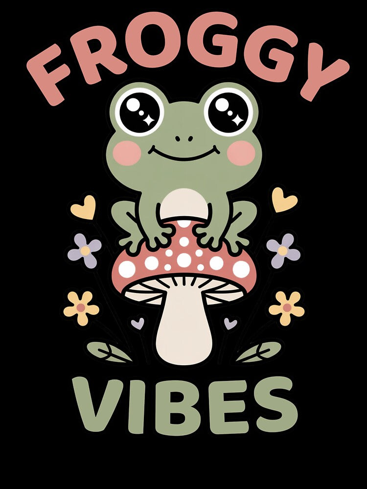 Froggy Vibes Cute Frog on Mushroom by kamisclothes