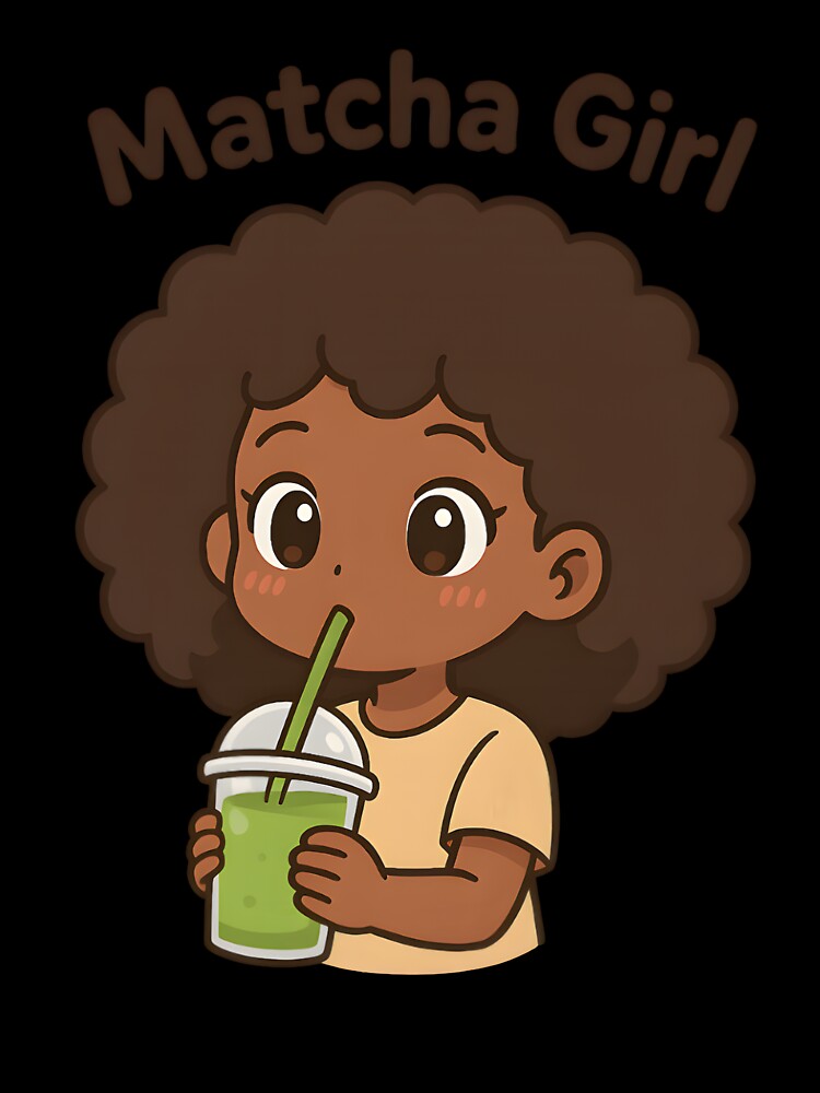 Matcha Girl – Kawaii Afro Anime Girl Drinking Matcha | Cute Kawaii Aesthetic by OsasChild