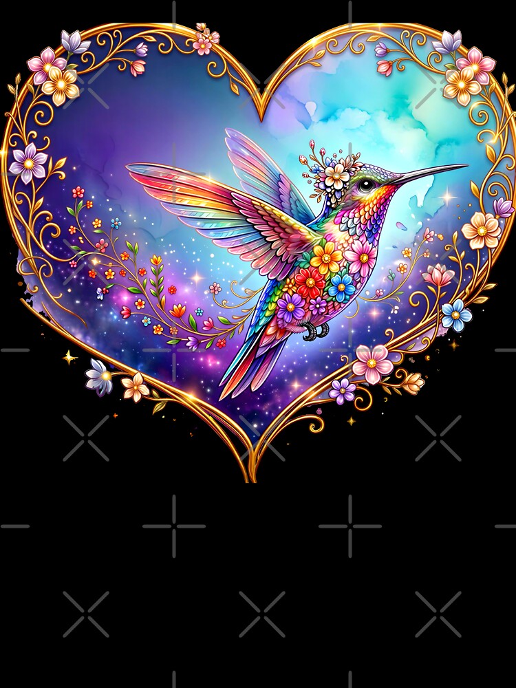 Colorful Hummingbird Heart T-Shirt | Watercolor Bird Heart Design by PIKASSO2026