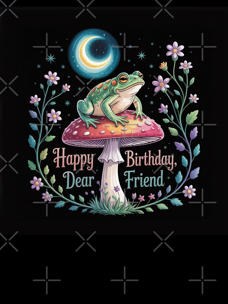 Frog on the Enchanted Mushroom – Friendly Birthday Greeting by FusiTink