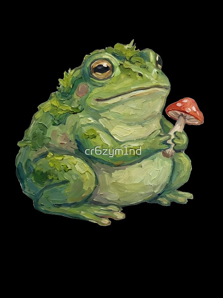 Mossy Frog with Mushroom – Goblincore Forest Art by cr6zym1nd