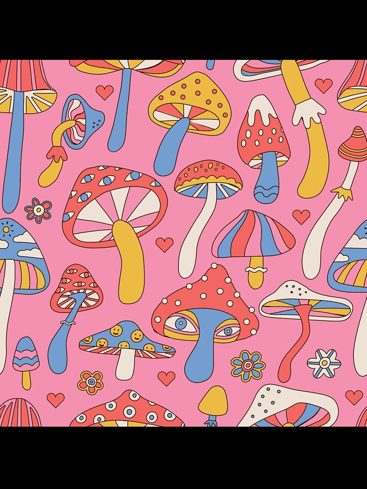 Groovy musroom psychedelic pattern in Pink by ReneMagritteArt