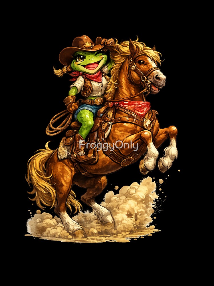 Cowgirl frog on a rearing horse by FroggyOnly