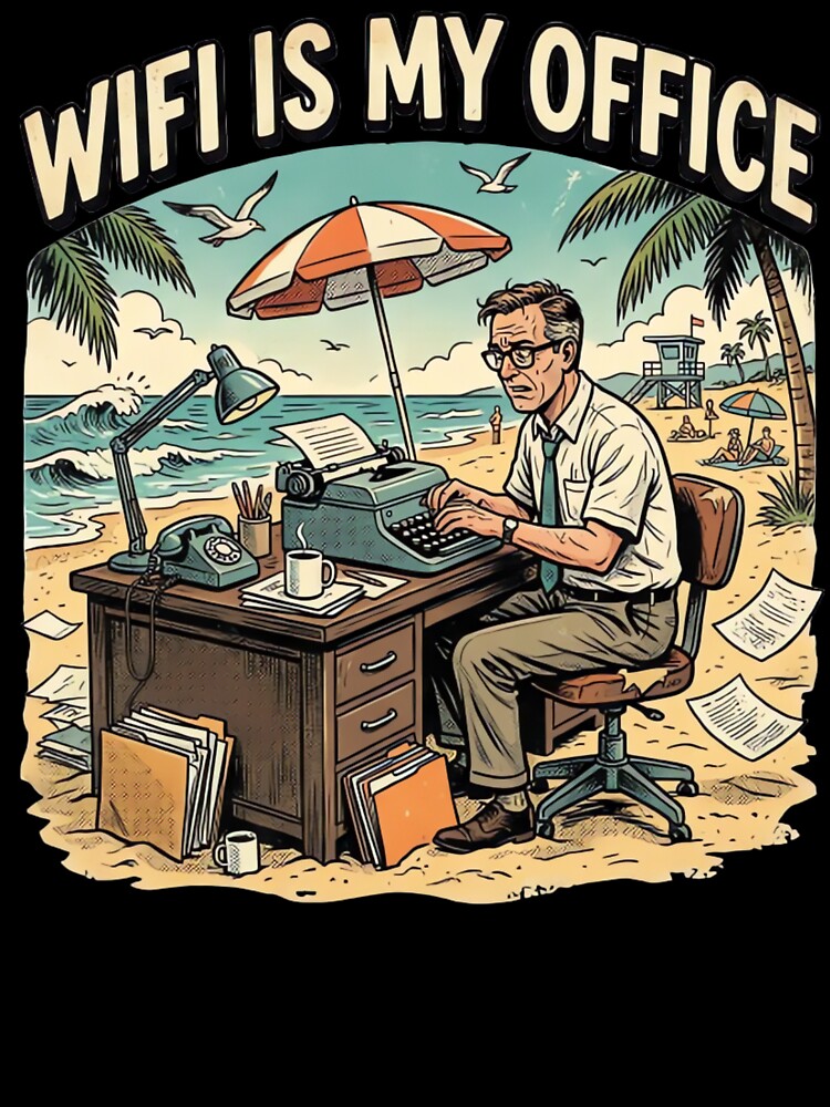 WiFi Is My Office Funny Beach Remote Work Vintage T-Shirt Design by urbinet