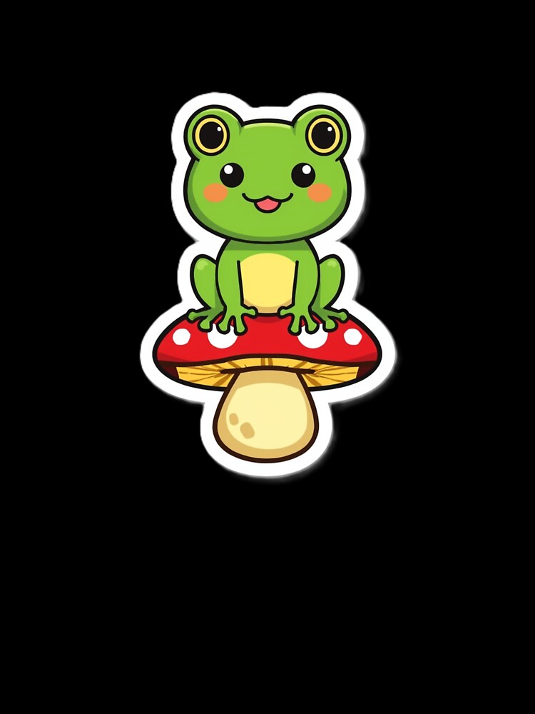 Cute Frog Sitting on Mushroom Sticker by ICONWALA