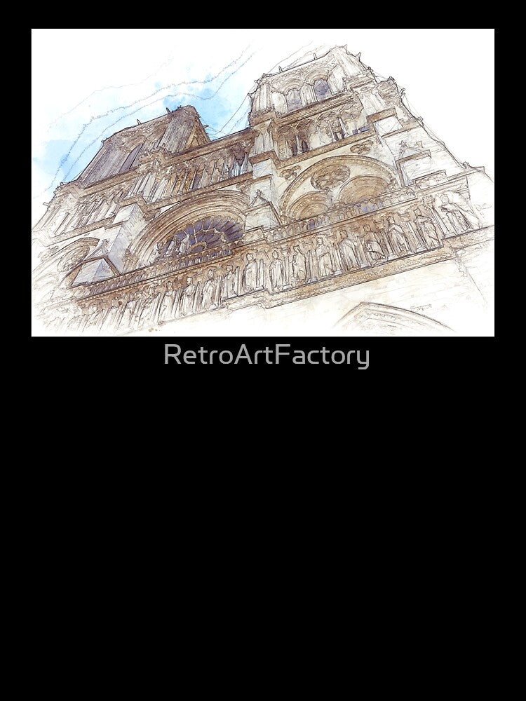 The Towers of Notre Dame Cathedral, Paris, France - Line and Wash Sketch by Retro Art Factory