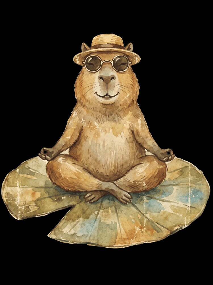 Zen Capybara Meditation - Watercolor Chill Vibes Art by MaynyStudio