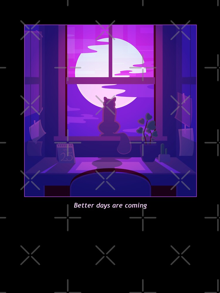 Better Days Are Coming - Lofi Cat Vaporwave Sunset by Neon Purple Noodle Bar