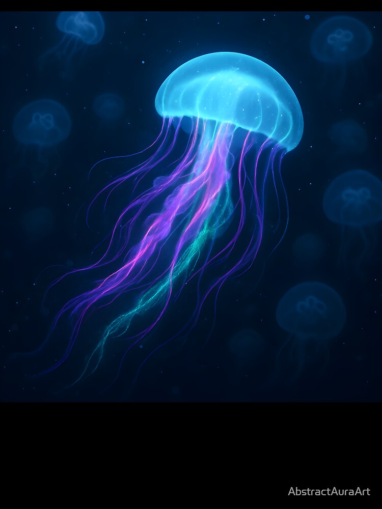 Neon Jellyfish Glow – Vibrant Underwater Art Print for Ocean Lovers by AbstractAuraArt