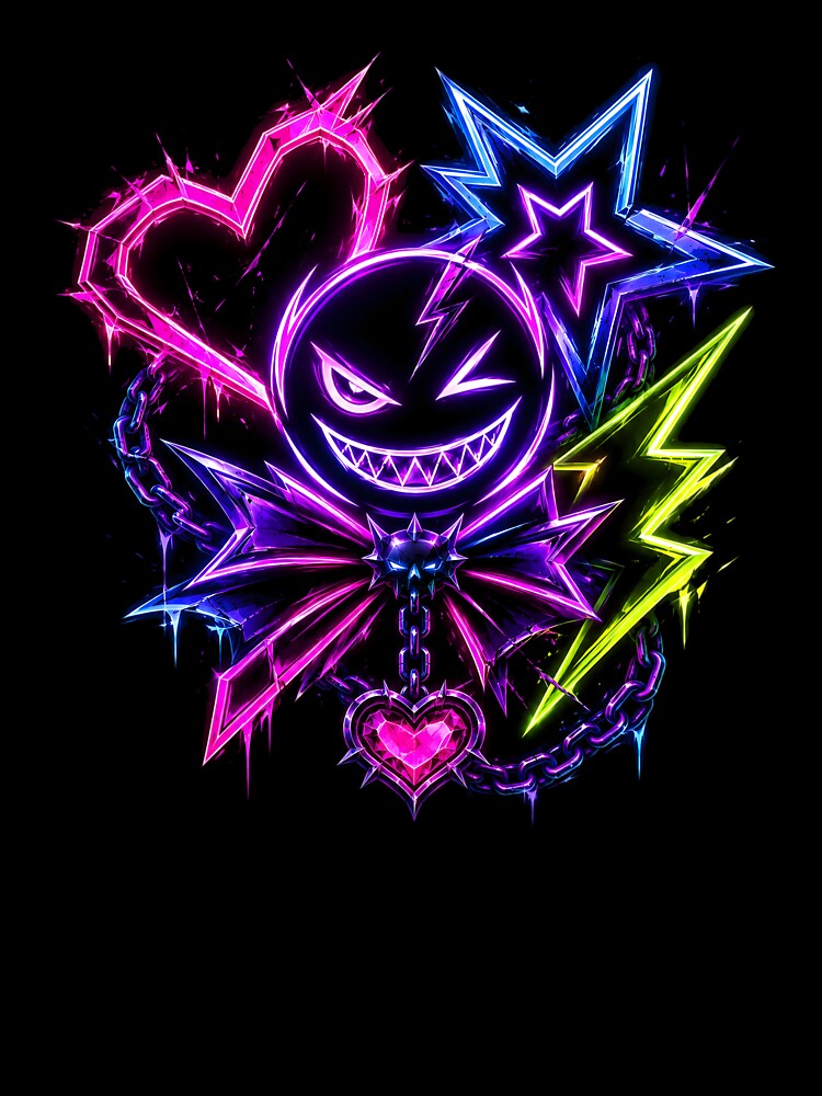 Neon Cyberpunk Smiley Heart Emblem by smktheduck