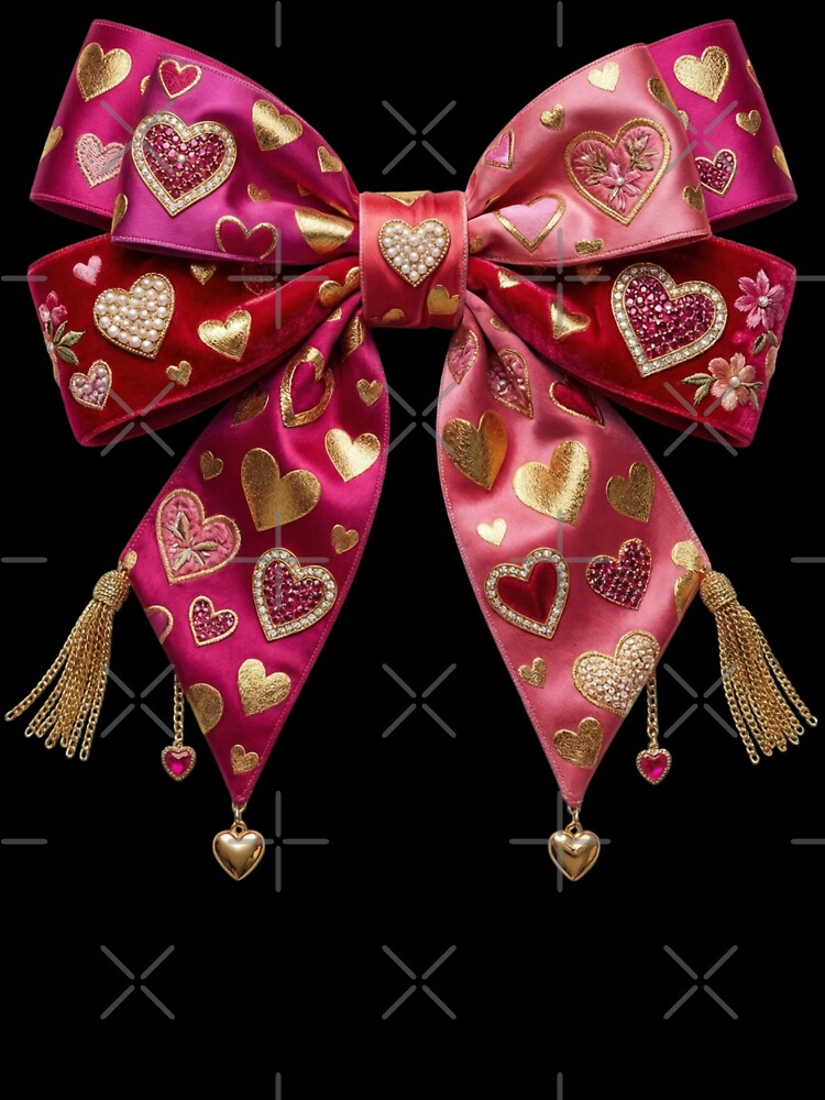 Luxurious Pink Coquette Bow With Hearts And Pearls by Clinomania Art
