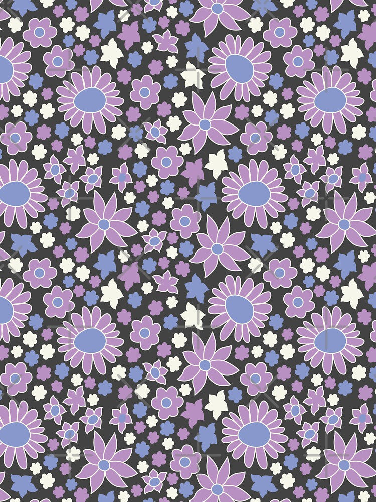 RETRO FLOWER POWER BLACK AND PURPLE by blomastudios