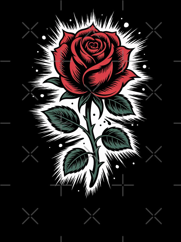 Tattoo Style Single Rose Head Burst Background Gothic Art by Say It With Ink