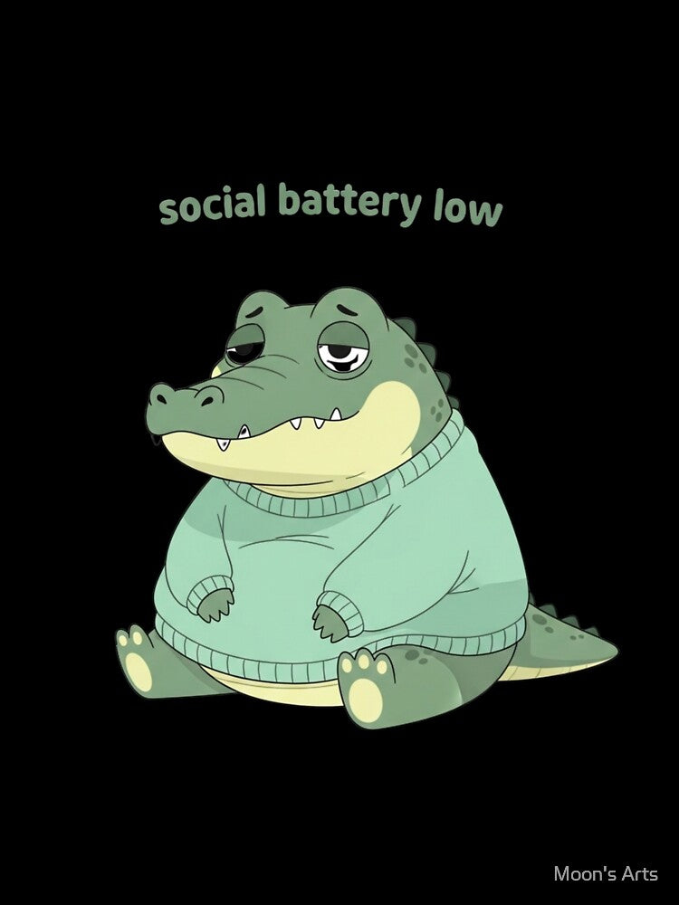 Pastel Crocodile – “Social Battery Low” Relatable Cute Meme by Moon's Arts
