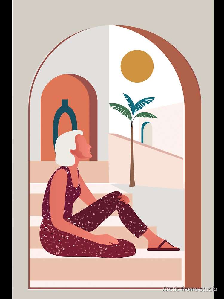 Boho chic style woman girl palms tree, by Arctic frame studio
