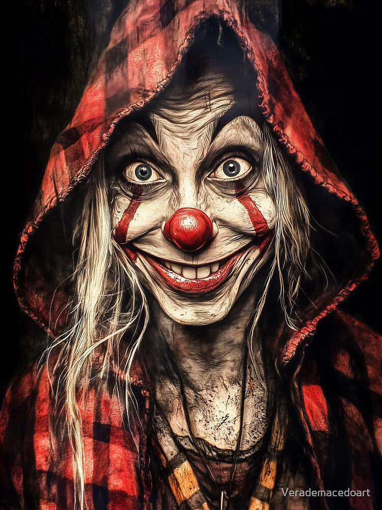 Crimson Hood Clown Portrait by Verademacedoart