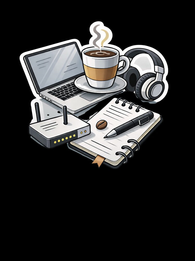Remote Work Setup Laptop Coffee Headphones Productivity Design by ZYNORAworld