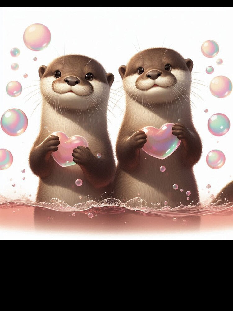Otter Couple Holding Hands – Cute Love Design with Heart Bubbles by ashokreddy343