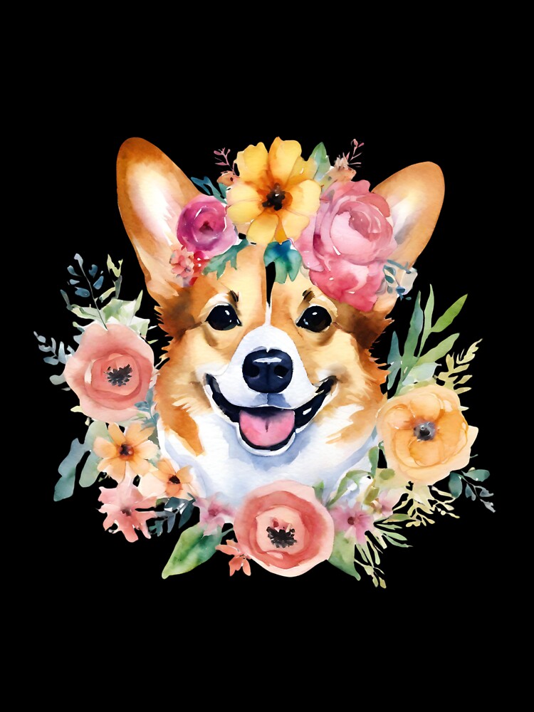 Watercolor Flower Corgi by CharmStudio