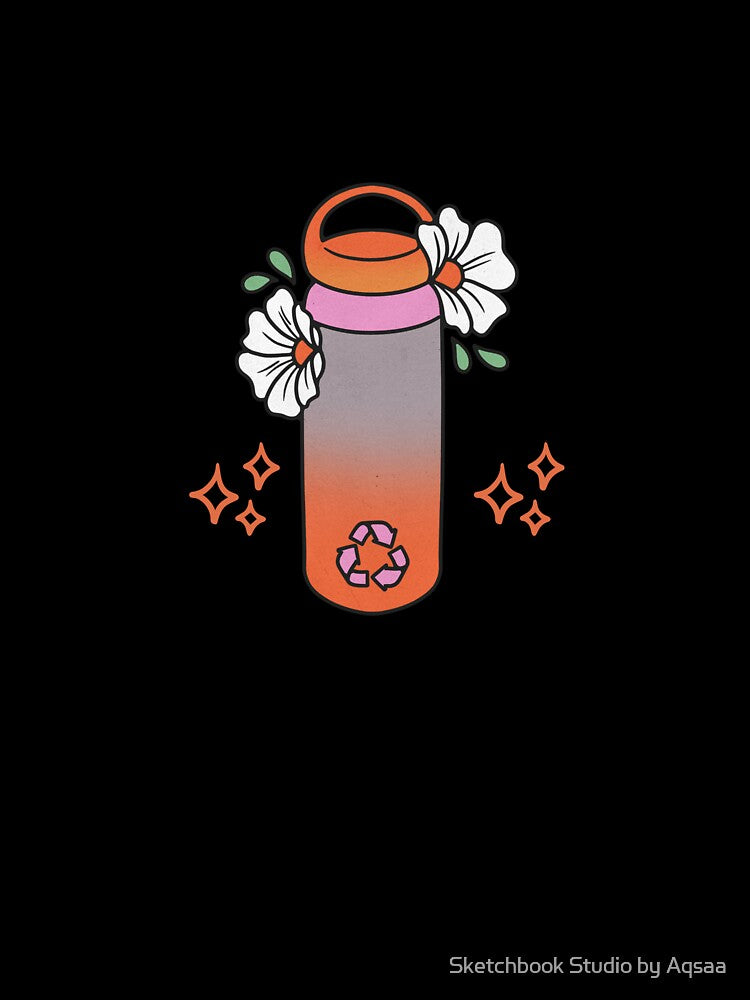 Emotional Support Water Bottle Cute Pink Orange by Sketchbook Studio by Aqsaa