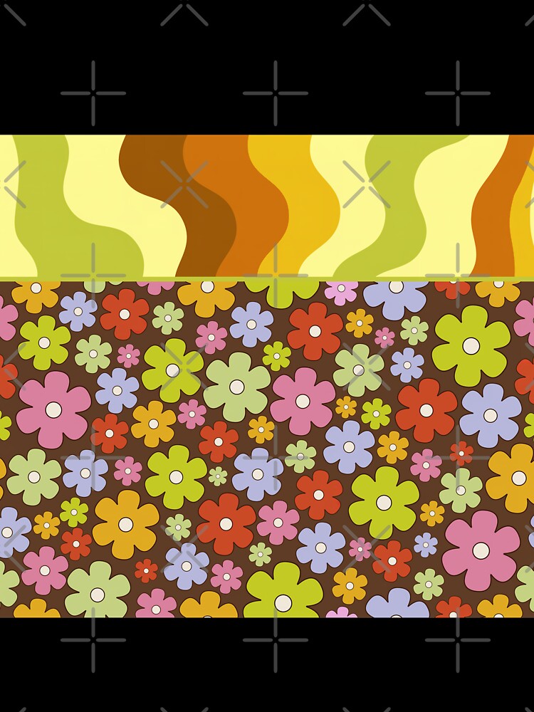 Colorful brown orange green  retro groovy 60s flowers by Inktown