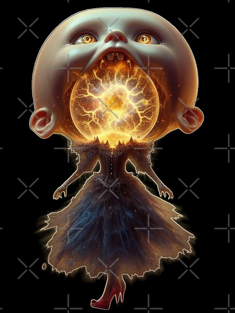Cosmic Plasma Doll Glowing Orb Surreal Horror Art by LujziWorld